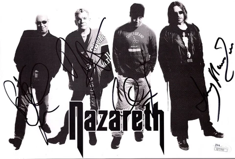 NAZARETH HAND SIGNED 8x11 GROUP PHOTO     SIGNED BY ALL FOUR    LOVE HURTS   JSA Cover