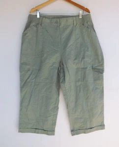 New Autograph Pants 18 Womens Cropped Green Cargo Elastic Waist Cuffed - Picture 1 of 9