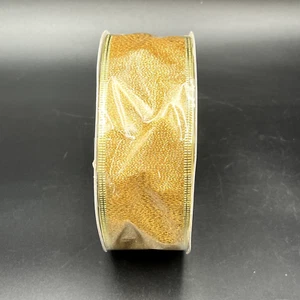 Wired Edge Ribbon 2" x 75' (25 yds) Shiny Metallic Gold Tightly Woven Mesh - Picture 1 of 5