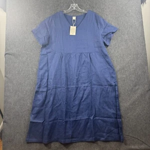 Lintico Charlotte Dress Women's Extra Large Navy Blue 100% Linen Pockets - Picture 1 of 7