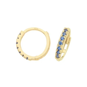 9ct Yellow Gold Sapphire Hoop Earrings British Made 375 Hallmark Brand New Boxed - Picture 1 of 3