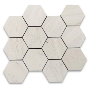 H34XH Moleanos Beige Golden Beach Limestone 4 inch Hexagon Mosaic Tile Honed - Picture 1 of 5