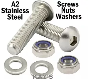 M2 M2.5 M3 Button Head Screws + Nyloc Nuts and Washers A2 Stainless Steel Bolts - Picture 1 of 6