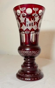 high quality handmade Moser cut to clear ruby red crystal glass etched vase - Picture 1 of 9
