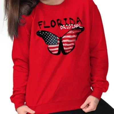 Sudadera Florida Original Butterfly America Souvenir Mujer Manga Larga Crew Foto 1 de 4