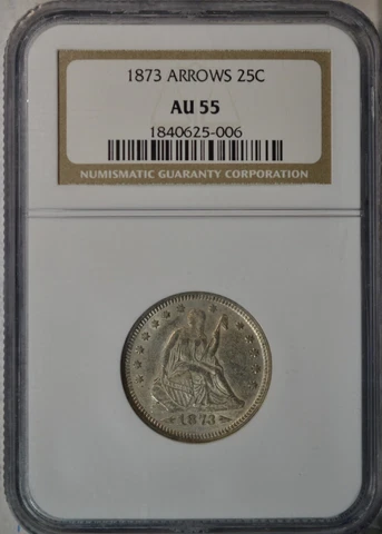 1873 Seated quarter, with Arrows, NGC AU55..........Type Coin Company Cover
