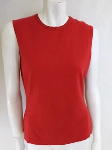 $250 CARLISLE L Shell Sweater Cashmere/Silk Beaded Collar Red Knit - Picture 1 of 9