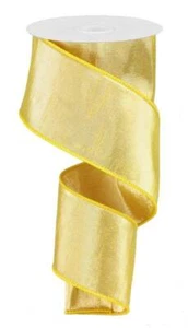 Metallic Dupioni Silk Ribbon, Metallic Light Gold, Wired Edge, 2.5" Wide X 10 Ya - Picture 1 of 1