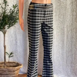 Black & White Plaid Flared Pants Stretch Tartan Trousers Indie Academia Size M - Picture 1 of 8