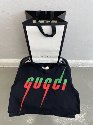Authentic GUCCI MENS Black 100% Cotton Green Red Blade Logo-Print Sweater Size S - Image 1 of 4