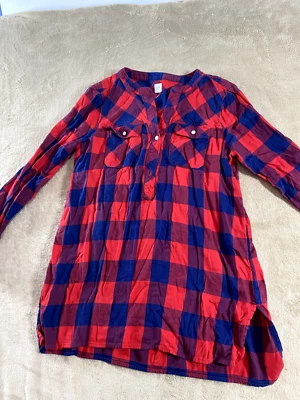 Pulôver xadrez feminino Gap túnica flanela média vermelho azul clássico ao ar livre - Imagem 1 de 4