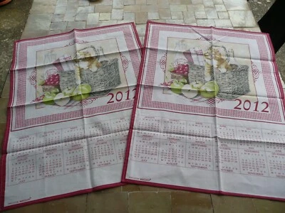 2 torchons ancien vintage en coton  calendrier 2012 les chats - Photo 1/3