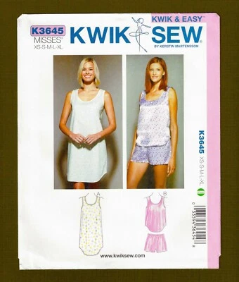 Nightgown Top & Shorts Sewing Pattern~Sleepwear (Sizes XS-XL) Kwik Sew 3645 - Image 1 of 4