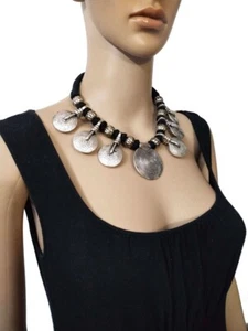 N5822 Ethnic Banjara Tibet Solid Spiral Disc Pendant Naga Gypsy Choker NECKLACE - Picture 1 of 16