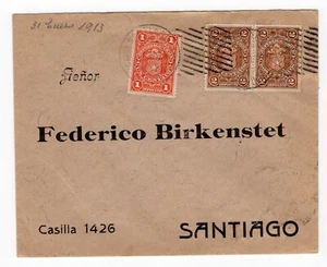 CHILE 1913 SANTIAGO domestic cover tax revenue stamps IV - Picture 1 of 1