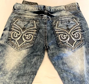 Jeans uomo Affliction nuovo con etichetta taglia 36 ACE FLEUR TRENTON sbiadito patch 110SS130 - Foto 1 di 3