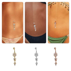 Belly Bars Navel Button Bar Ring Gem Dangle Dangly Body Piercing Jewellery Cool - Picture 1 of 14