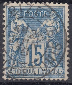 TIMBRE FRANCE SAGE 15c BLEU N° 90 RARE CACHET BIZERTE REGENCE DE TUNIS TUNISIE - Picture 1 of 2