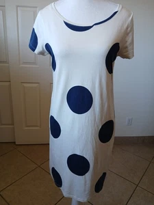 Boden Damen Kleid Tshirt 6R beige & dunkelblau gepunktet Kurzarm Rundhals - Bild 1 von 16