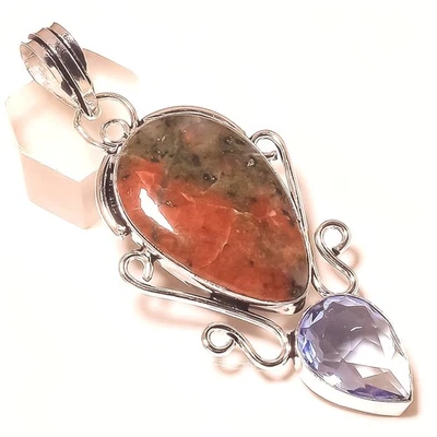 Unakite Tanzanite Quartz Gemstone Handmade Antique Jewelry Pendant 2.8" b950 - Image 1 of 2