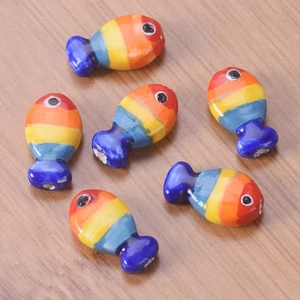 25pcs Fish Shape 19x11mm Colorful Painted Handmade Ceramic Loose Beads DIY Lot - Picture 1 of 4