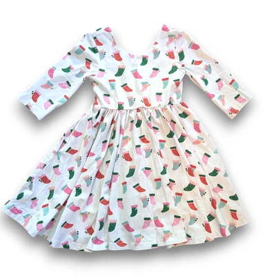 Ollie Jay White Long Sleeve Cotton Dress Holiday Christmas Stocking Girls 4 - Image 1 of 4