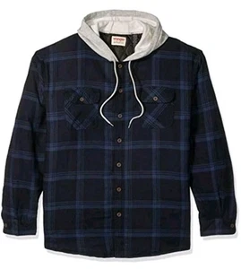 Wrangler Authentics Mens Long Sleeve Quilted Lined XL Hoodie Button Blue Plaid - Picture 1 of 14