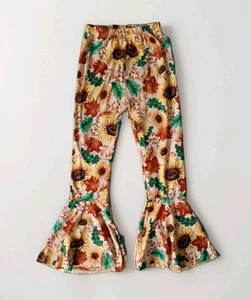 Girls Sunflower Print Bell Bottom Style Pants / Leggings (Fits around size 7/8Y) - Picture 1 of 9