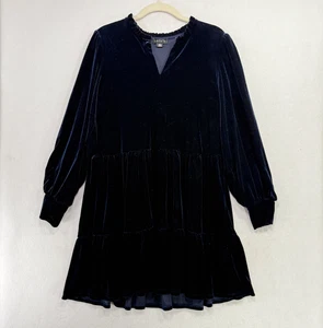1.STATE Dress Women L Dark Blue Velvet Long Sleeve Tiered Mini Party Elegant - Picture 1 of 10
