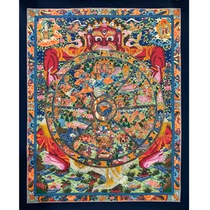 Rad des Lebens Thangka, Samsara Thangka Kunst, Kreis des Lebens - Bild 1 von 9