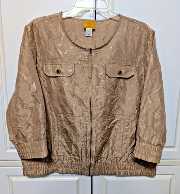 Ruby Rd Women's Jacket Size 18 Metallic Textured Zip Front Gold Shimmer Pockets - Image 1 of 4