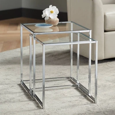 Rodney Chrome and Clear Glass Nesting Table Set of 2 - Image 1 of 4