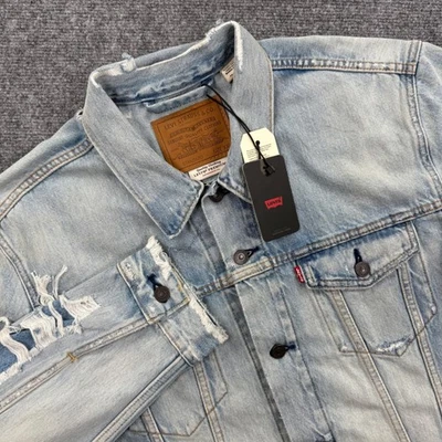 Levi's Jacket XXL Light Wash Denim Premium StandardFit Destroyed Trucker NWT Men - Image 1 of 4