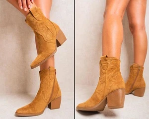 iKrush Cowboy Stiefeletten Blockabsatz Stiefel Mittelhoher Absatz Knöchellang - Bild 1 von 30