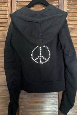 Sudadera con capucha Twisted Heart negra con cremallera Swavorski signo de la paz talla S/M Foto 1 de 4