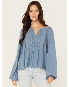 Wild Moss Women's Crochet Trim Top - IMA5318-19H-BLUE X-Large - Picture 1 of 4