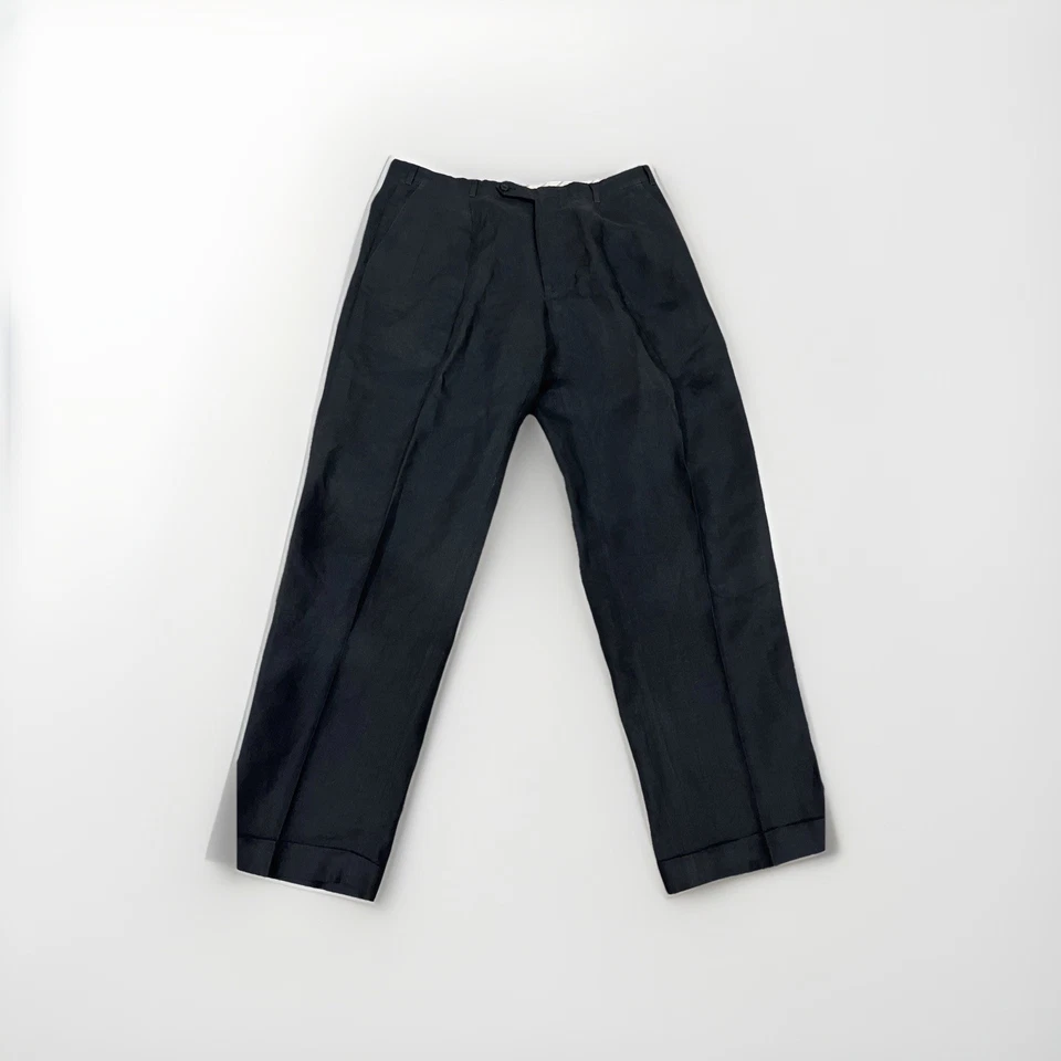 ERMENEGILDO ZEGNA 100% LINEN MENS BLACK PANTS 38x32 MADE IN PORTUGAL *READ* - Image 1 of 4