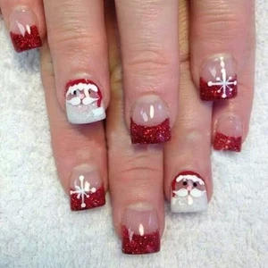 Festive Red Glittering Press On Nail 24Pcs Santa Snowflake Artwork ABS NAil Set - Picture 1 of 8