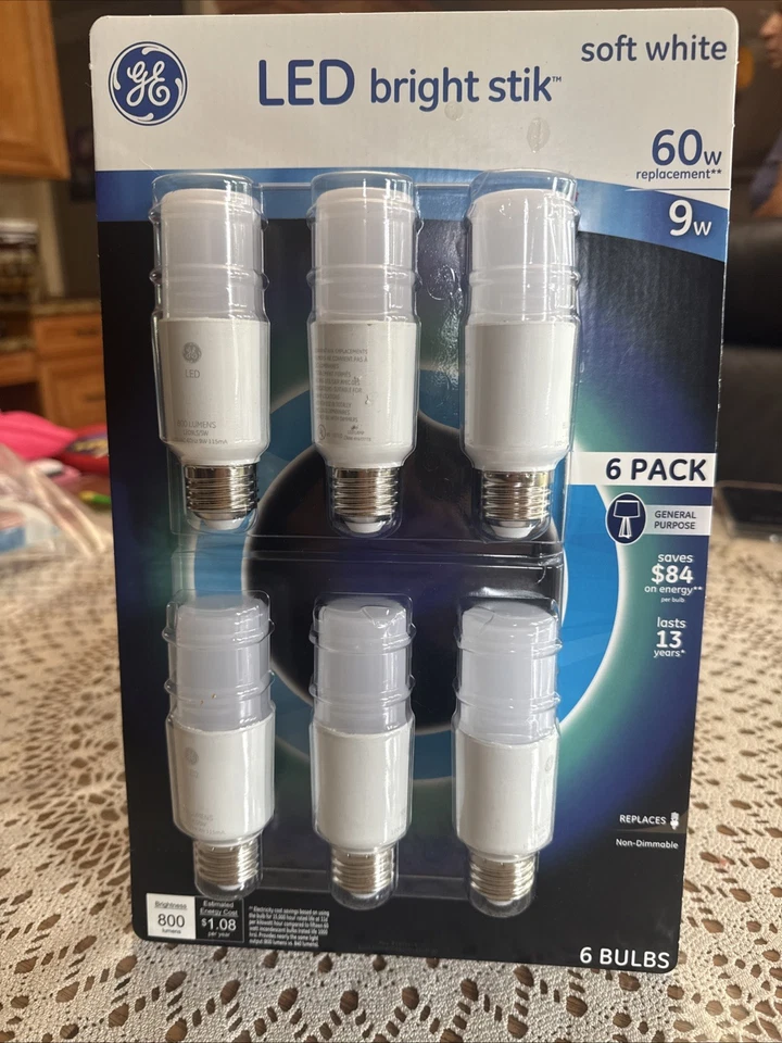 GE Bright Stik 9w LED Light Bulb 60W replacement Soft white (6-Bulbs) 2700k NEW - Image 1 of 4