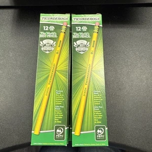 Dixon Ticonderoga Bleistifte Holzgehäuse Graphitgelb #2 HB mit Radiergummi 8 Boxen - Bild 1 von 2