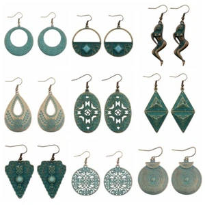 Women's Vintage Fashion Cooper Green Rust Alloy Carved Drop/Dangle Earrings - Picture 1 of 665