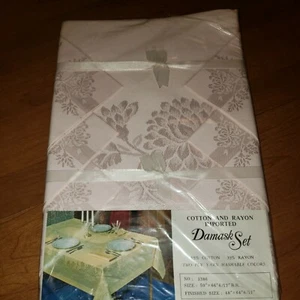 Vntg FL Damask Light Pink Tablecloth Set 50x66” 6 Napkins Japan NOS - Picture 1 of 5