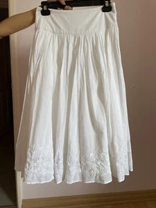 Sussan White Cotton Floral Motif Embroidery Flared Long Skirt Women’s 6 Hip Fit - Picture 1 of 10