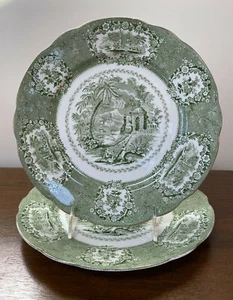 Pair (2) Antique Ridgway ORIENTAL GREEN 9 ⅝” Dinner Plates. c. 1891-1920 - Picture 1 of 10