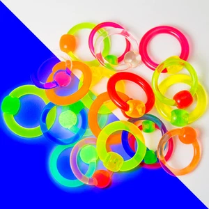 20 Pack MultiColor Glow Rave Captive Bead Rings Black Light Jewelry Very Vibrant - Picture 1 of 10