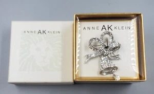 **New w/o Tags Anne Klein Christmas Ribbons & Bell Glitzy Brooch Pin, Gift Box** - Picture 1 of 4