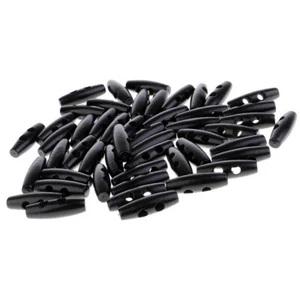 50Pc Wooden Duffle Coat Toggle 2 Hole Buttons Knitwear Sewing Black - Picture 1 of 3
