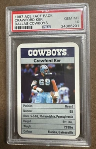 Crawford Ker 1987 Ace Fact Pack Graded PSA 10 GEM MT Dallas Cowboys POP 1 - Picture 1 of 2