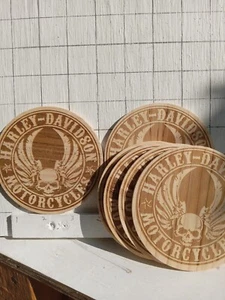 Harley Davidson Lasergravur Untersetzer Sets geschliffen und bereit für Wunschbeize - Bild 1 von 1
