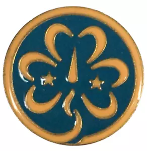 Spilla trifoglio mondiale ragazza scout blu arancione farfalla uniforme spilla scouting - Foto 1 di 3